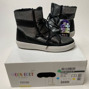 Womens Moon Boots Sneakers Black Metallic Silver White Apres Ski Boots NWT 7